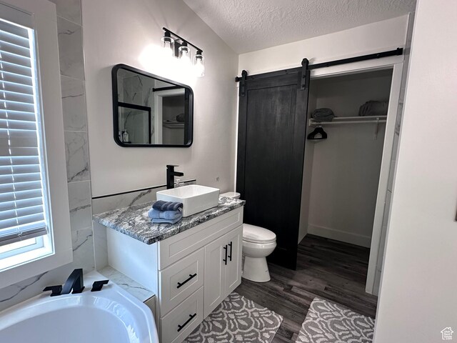631 S Maple Dr, Garden City, UT 84028 - full bathroom with a washtub, toilet, vanity, wood finished floors, and a textured ceiling