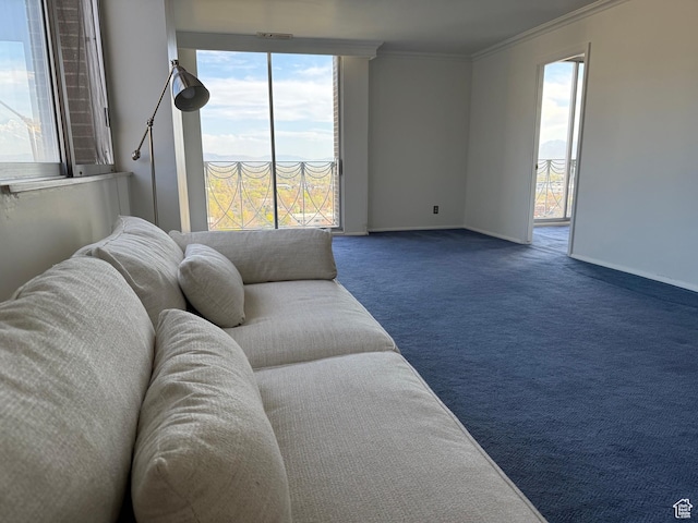 777 E S Temple Unit 13A, Salt Lake City, UT 84102 - carpeted living area with ornamental molding, plenty of natural light, and baseboards