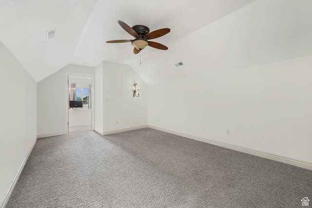 10358 N Tamarack Way E, Cedar Hills, UT 84062 - additional living space featuring a ceiling fan, lofted ceiling, and light carpet