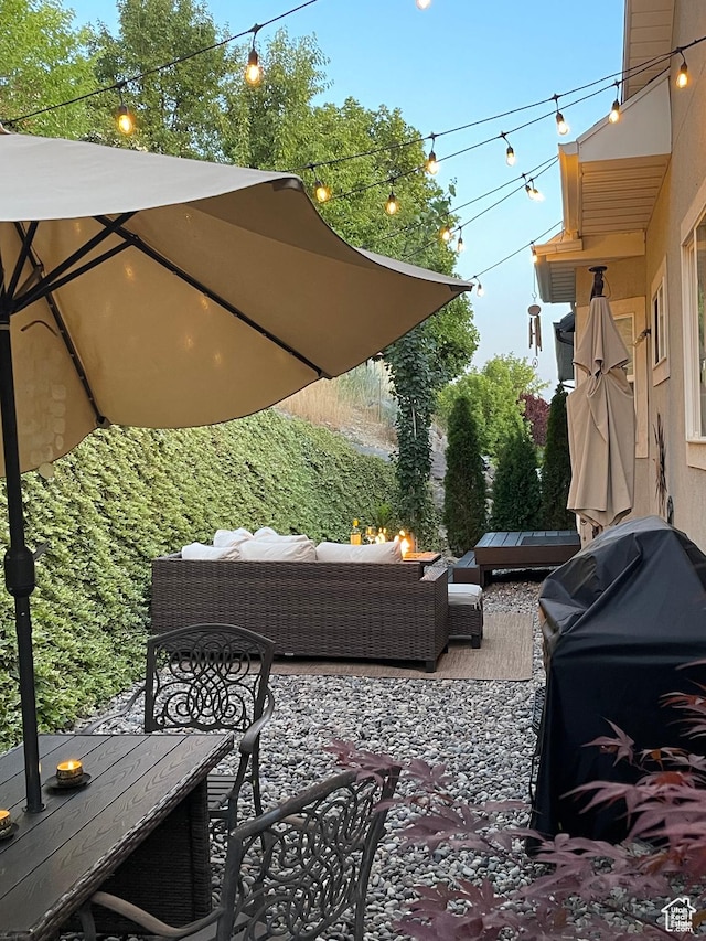 10358 N Tamarack Way E, Cedar Hills, UT 84062 - view of patio / terrace featuring an outdoor living space with a fire pit