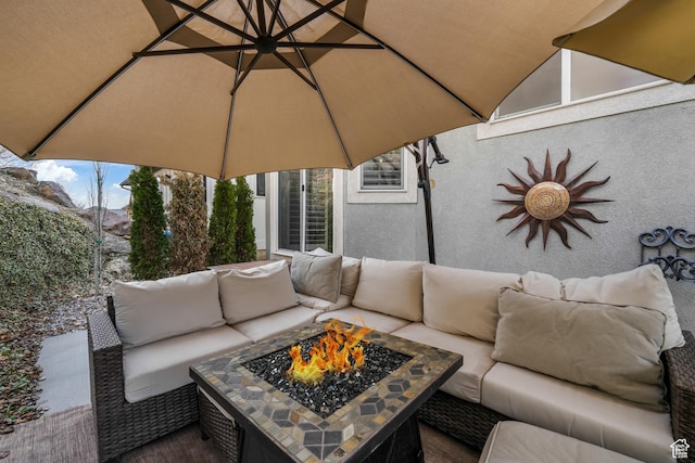 10358 N Tamarack Way E, Cedar Hills, UT 84062 - view of patio featuring an outdoor living space with a fire pit
