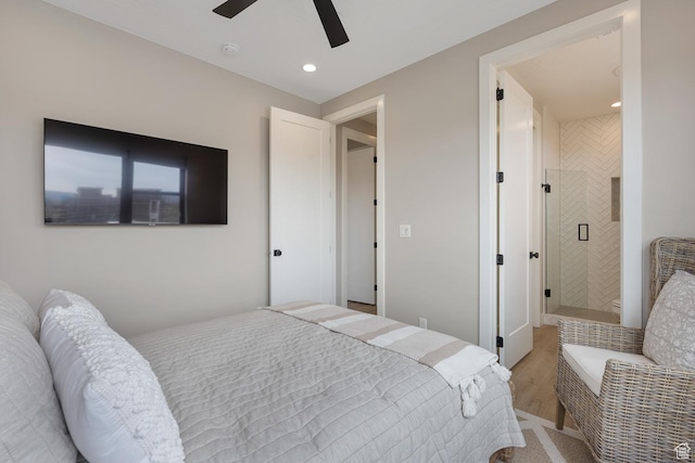 5401 S Aquamarine Ln E, St George, UT 84790 - bedroom featuring recessed lighting, light wood-style flooring, and a ceiling fan