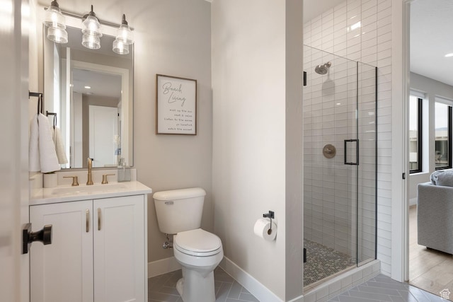 5401 S Aquamarine Ln E, St George, UT 84790 - full bath featuring a stall shower, toilet, vanity, and baseboards