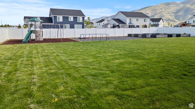 763 E 1200 S, Hyrum, UT 84319 - view of yard featuring a playground, a mountain view, and a residential view