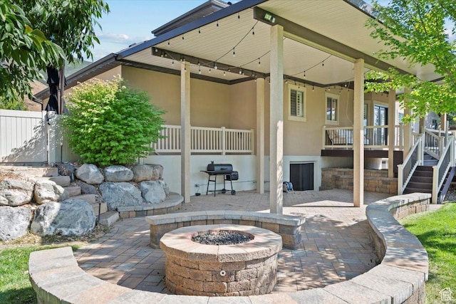 1336 S 2650 E, Springville, UT 84663 - view of patio / terrace featuring stairway, a grill, fence, and an outdoor fire pit