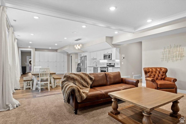 1336 S 2650 E, Springville, UT 84663 - living area featuring recessed lighting, visible vents, baseboards, and ornamental molding