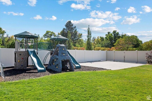 1336 S 2650 E, Springville, UT 84663 - view of playground featuring a patio area, a yard, and fence