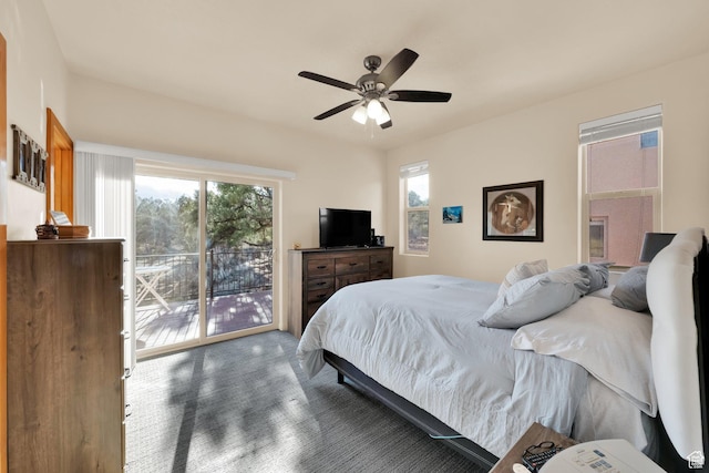1617 N Mount Zion Dr, Apple Valley, UT 84737 - bedroom with multiple windows, access to exterior, ceiling fan, and carpet