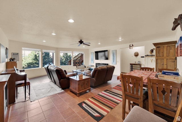 1617 N Mount Zion Dr, Apple Valley, UT 84737 - living room with a ceiling fan, light tile patterned floors, and recessed lighting