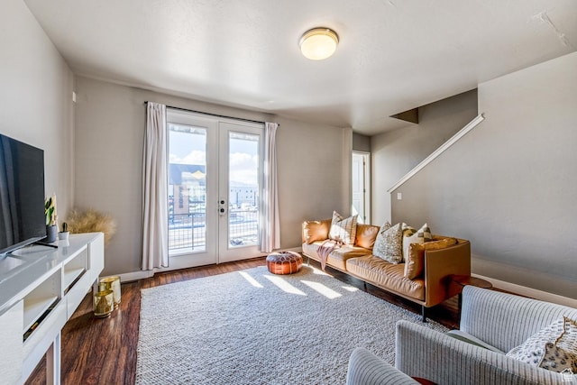 4712 W S Jordan Pkwy S, South Jordan, UT 84009 - living room featuring french doors, baseboards, and wood finished floors