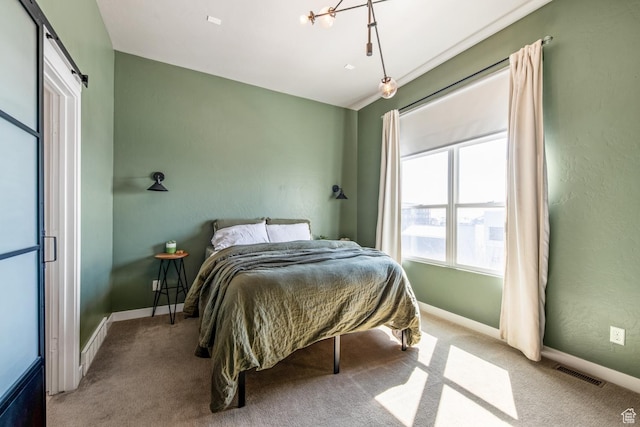4712 W S Jordan Pkwy S, South Jordan, UT 84009 - bedroom featuring visible vents, baseboards, carpet floors, and an inviting chandelier