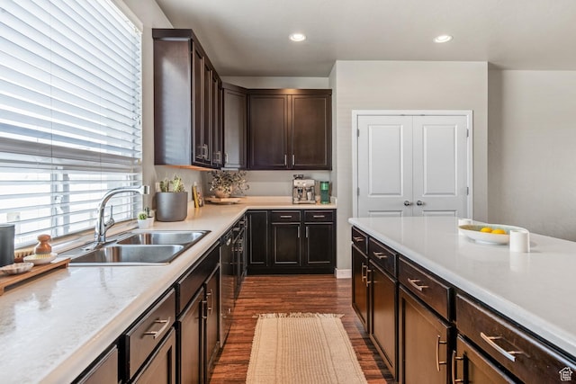 4712 W S Jordan Pkwy S, South Jordan, UT 84009 - kitchen featuring a sink, recessed lighting, dark wood-style flooring, and light countertops
