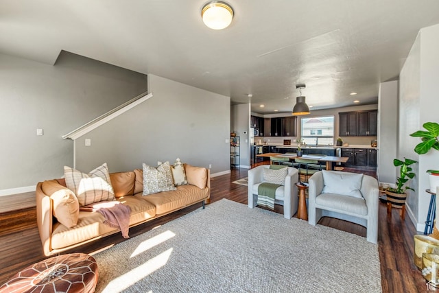 4712 W S Jordan Pkwy S, South Jordan, UT 84009 - living area with recessed lighting, stairway, baseboards, and dark wood-style flooring