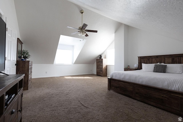 832 S 1430 E, Spanish Fork, UT 84660 - carpeted bedroom featuring lofted ceiling, a textured ceiling, baseboards, and a ceiling fan