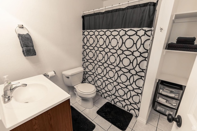 832 S 1430 E, Spanish Fork, UT 84660 - bathroom featuring tile patterned flooring, toilet, vanity, and a shower with curtain