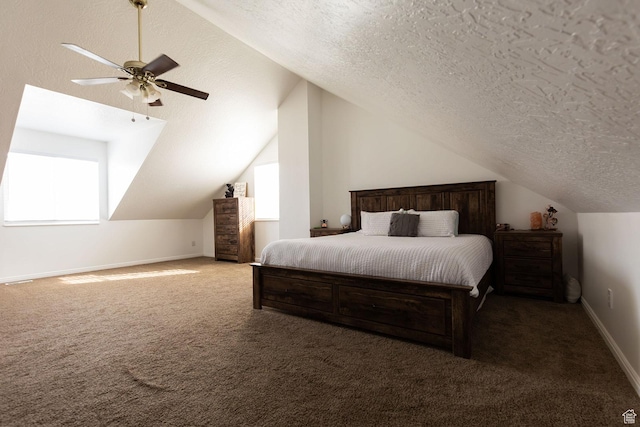 832 S 1430 E, Spanish Fork, UT 84660 - carpeted bedroom featuring vaulted ceiling, a textured ceiling, baseboards, and a ceiling fan