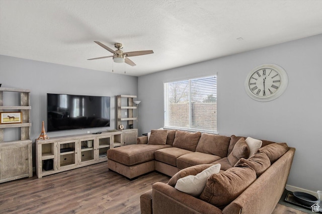 12172 S Window Arch Ln, Herriman, UT 84096 - living room featuring wood finished floors, a textured ceiling, and ceiling fan