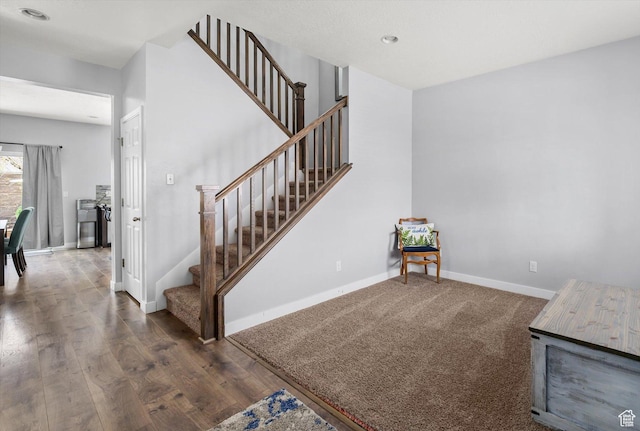 12172 S Window Arch Ln, Herriman, UT 84096 - staircase featuring baseboards, wood finished floors, and recessed lighting
