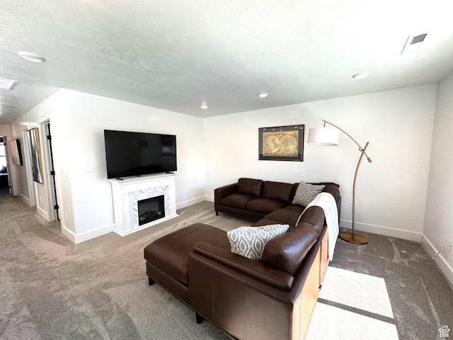352 W Ropelato Dr, Nibley, UT 84321 - living area featuring carpet flooring, baseboards, a fireplace, recessed lighting, and a textured ceiling