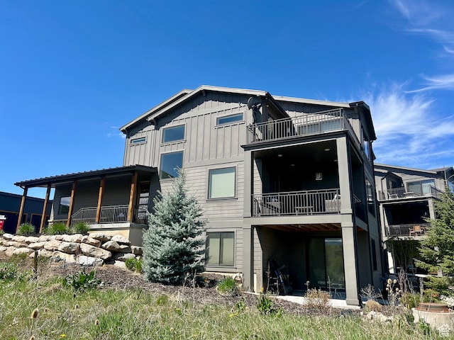 6394 E 850 S, Huntsville, UT 84317 - rear view of property featuring a balcony and board and batten siding