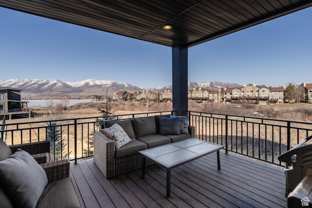 6394 E 850 S, Huntsville, UT 84317 - deck with outdoor lounge area, a water and mountain view, and a residential view