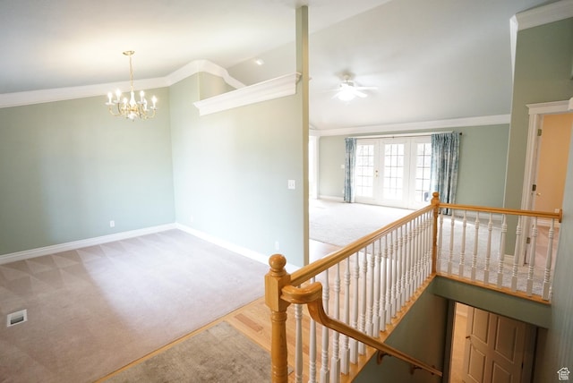 1046 E 1100 S, Spanish Fork, UT 84660 - stairway with carpet, ornamental molding, baseboards, a ceiling fan, and lofted ceiling