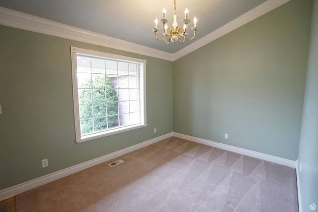 1046 E 1100 S, Spanish Fork, UT 84660 - spare room featuring light carpet, a chandelier, baseboards, crown molding, and vaulted ceiling