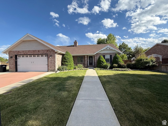 1046 E 1100 S, Spanish Fork, UT 84660 - single story home featuring brick siding, a chimney, a garage, and concrete driveway