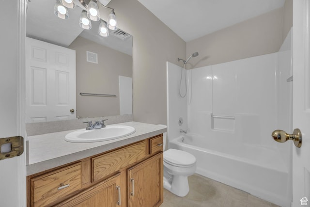 3860 S Mccall St Unit 2D, South Salt Lake, UT 84115 - full bathroom with visible vents, toilet, vanity, bathing tub / shower combination, and tile patterned flooring