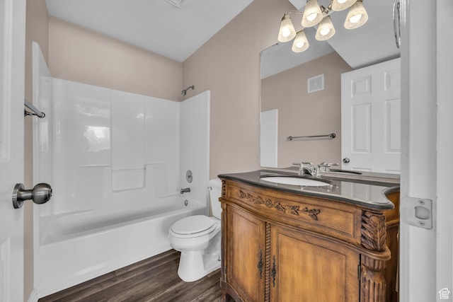 3860 S Mccall St Unit 2D, South Salt Lake, UT 84115 - bathroom featuring vanity, shower / tub combination, wood finished floors, and a chandelier