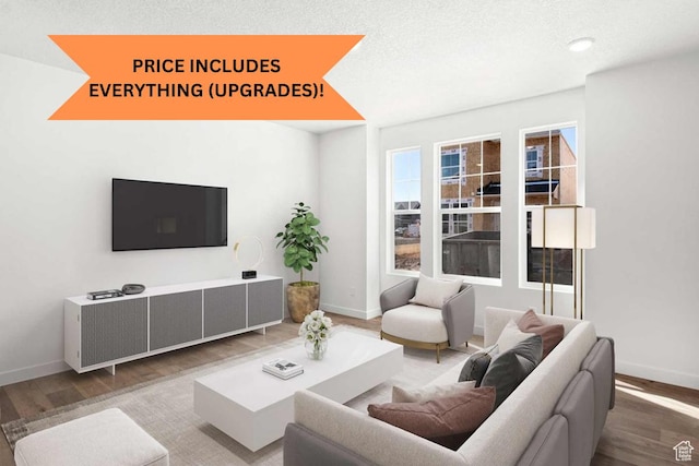 living room featuring baseboards and wood finished floors