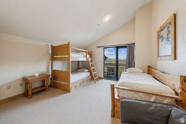 3855 Grand Summit Dr Unit 701Q3, Park City, UT 84098 - bedroom featuring baseboards, access to exterior, vaulted ceiling, and carpet