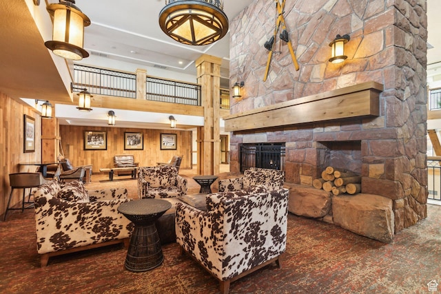 3855 Grand Summit Dr Unit 701Q3, Park City, UT 84098 - living area featuring a fireplace and wooden walls