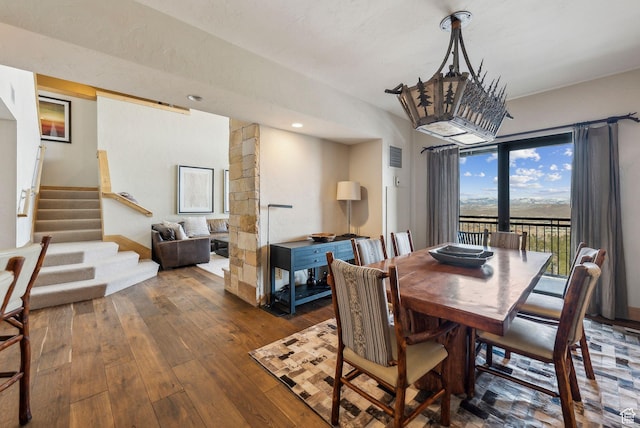 3855 Grand Summit Dr Unit 701Q3, Park City, UT 84098 - dining area with visible vents, stairway, and hardwood / wood-style floors