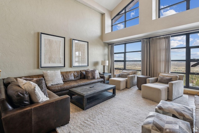 3855 Grand Summit Dr Unit 701Q3, Park City, UT 84098 - living room featuring plenty of natural light, a high ceiling, and a textured wall
