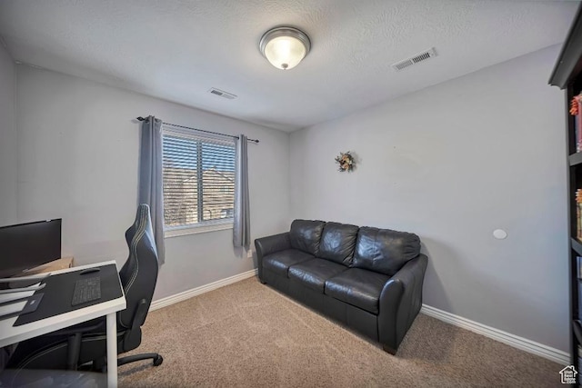 1951 N Hollow Ct, Lehi, UT 84043 - carpeted home office featuring a textured ceiling, baseboards, and visible vents