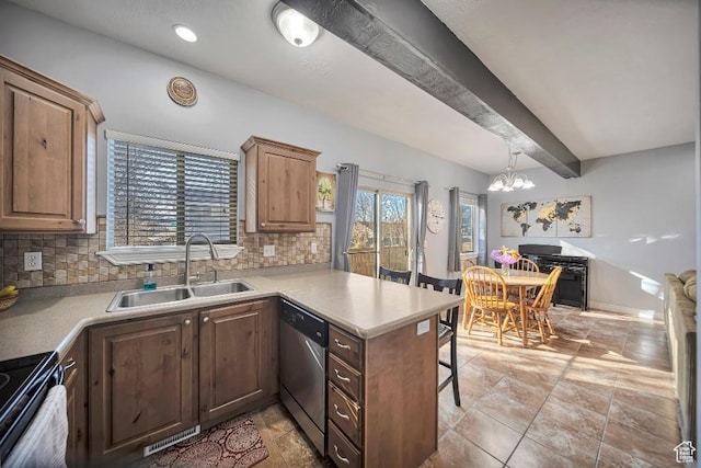1951 N Hollow Ct, Lehi, UT 84043 - kitchen featuring a sink, tasteful backsplash, dishwasher, and a peninsula