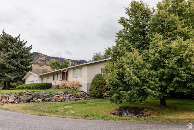 view of side of property with a yard