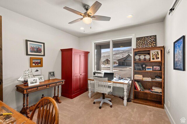 481 Thorn View Ct Unit 6, Kamas, UT 84036 - office space featuring baseboards, ceiling fan, recessed lighting, and light colored carpet