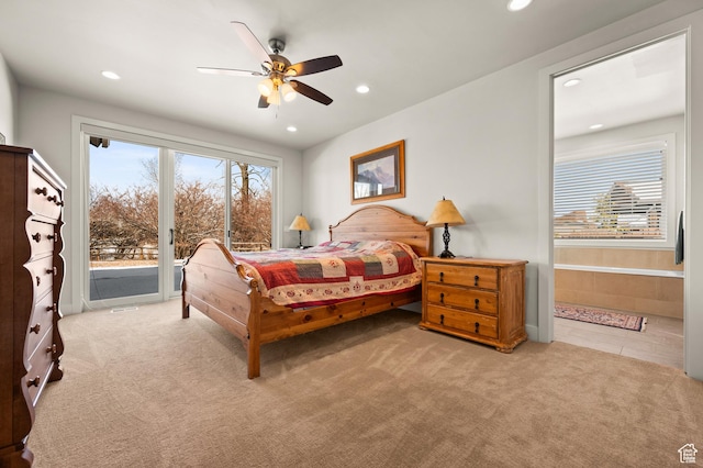 481 Thorn View Ct Unit 6, Kamas, UT 84036 - carpeted bedroom featuring multiple windows, ensuite bath, access to outside, and recessed lighting