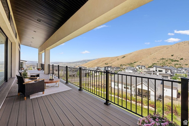5641 N Canyon Rim Rd, Lehi, UT 84043 - wooden terrace featuring a mountain view and a residential view
