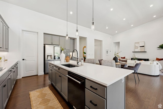 5641 N Canyon Rim Rd, Lehi, UT 84043 - kitchen with gray cabinets, a sink, dishwasher, and recessed lighting