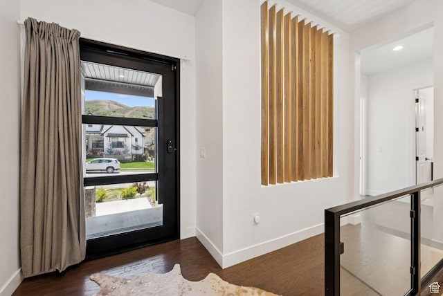 5641 N Canyon Rim Rd, Lehi, UT 84043 - entrance foyer with baseboards, dark wood-style flooring, and recessed lighting