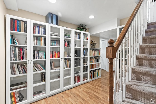 1376 Granada Dr, Bountiful, UT 84010 - interior space featuring wood finished floors, stairway, and recessed lighting