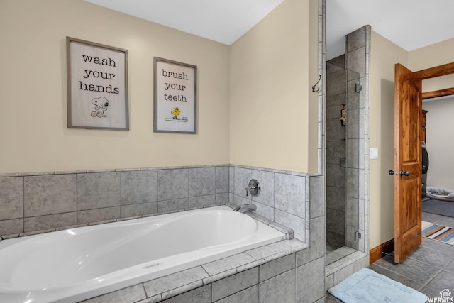 1603 E Millbrook Way, Bountiful, UT 84010 - bathroom featuring a garden tub, tile patterned flooring, and a stall shower