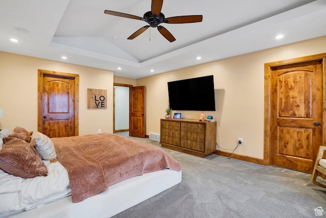 1603 E Millbrook Way, Bountiful, UT 84010 - bedroom with recessed lighting, carpet floors, ceiling fan, and lofted ceiling