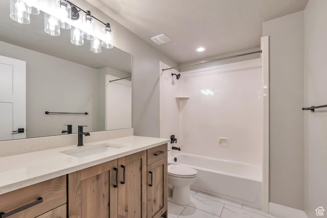 3240 W Oxford Loop Unit 219, Mountain Green, UT 84050 - full bath with toilet, vanity, marble finish floor, visible vents, and shower / bath combination