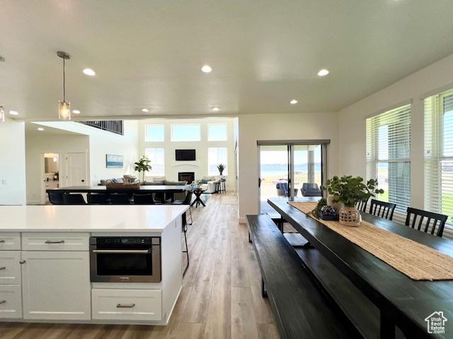 650 Blue Sage Dr, Fish Haven, ID 83287 - kitchen with light countertops, recessed lighting, light wood-type flooring, and oven