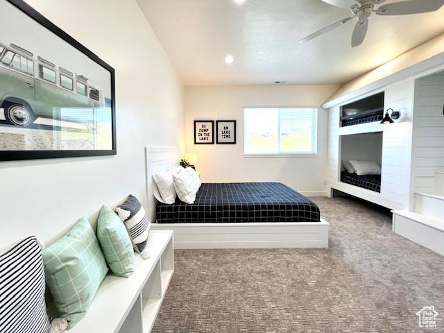 650 Blue Sage Dr, Fish Haven, ID 83287 - bedroom featuring carpet floors, ceiling fan, and recessed lighting