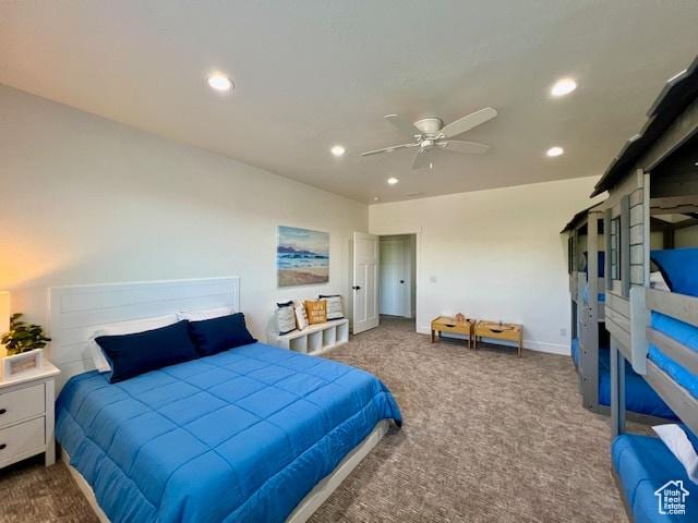 650 Blue Sage Dr, Fish Haven, ID 83287 - bedroom with a ceiling fan, carpet floors, baseboards, and recessed lighting